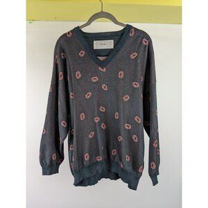 Julien David Japan Graphic Knit V Neck Shirt Men's Size Medium Sweater Casual